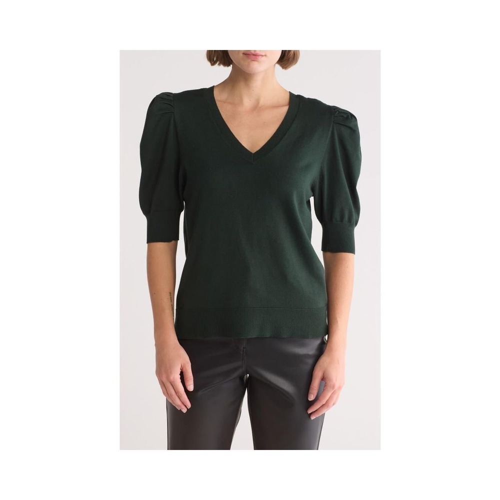 Rachel Rachel Roy Womens Black Puff Short Sleeve V-Neck Knit Sweater Top XL
